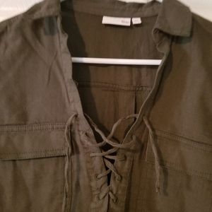 SO Lace-up Front Long Sleeve Olive Green Top Juniors Size XS